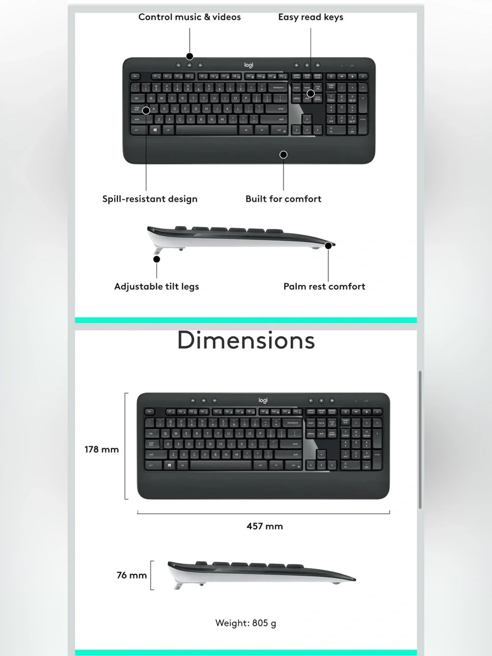 Logitech MK540 Advanced Wireless Keyboard Mouse Combo Windows 2.4 GHz PC Laptop